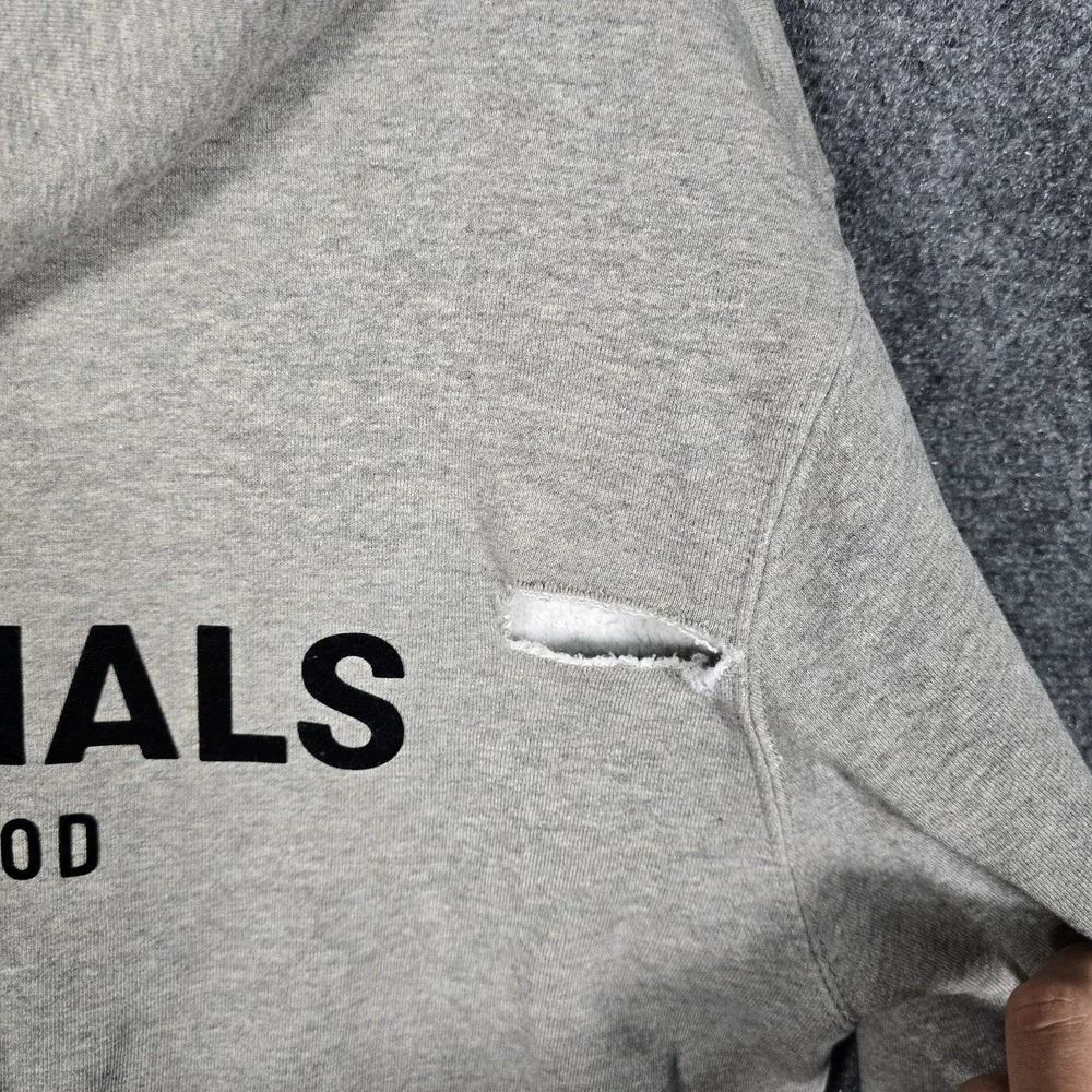 Fear of God Essentials Hoodie Mens Size Small Dark Oatmeal Gray Sweatshirt FLAW